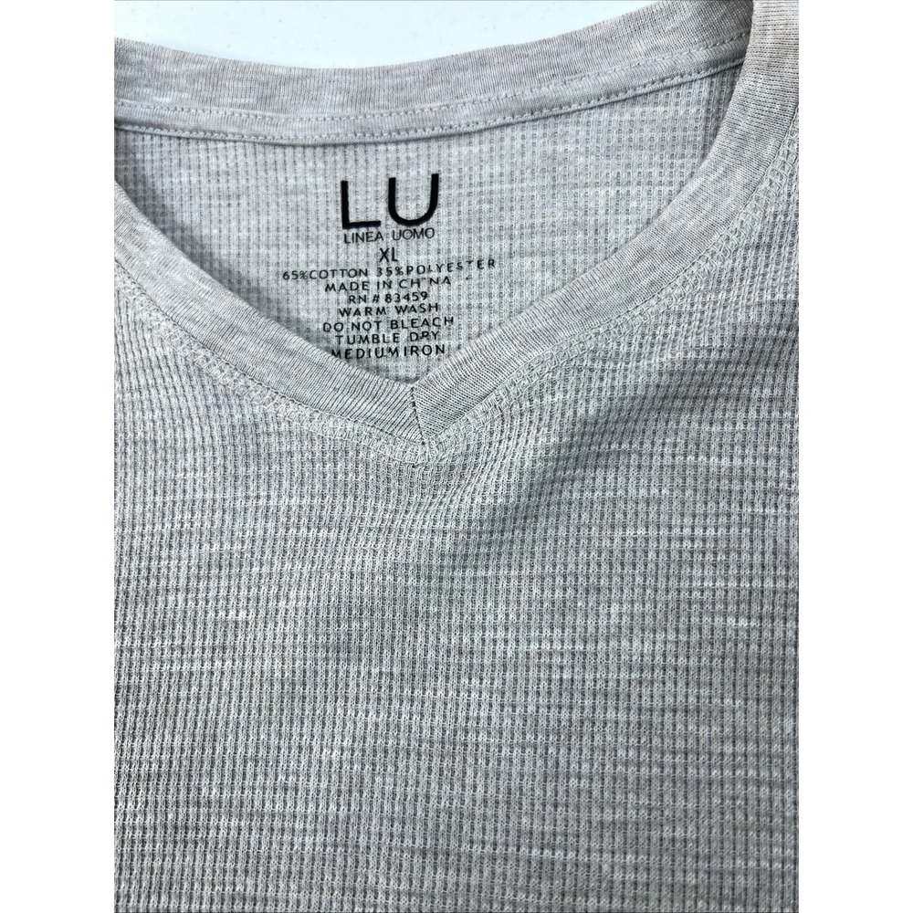 Linea‎ Uomo Gray Mens Waffle Knit Thermal V-Neck Outdoor Shirt Size XL
